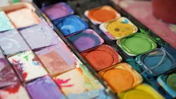 Watercolor set with pastels and bright colors